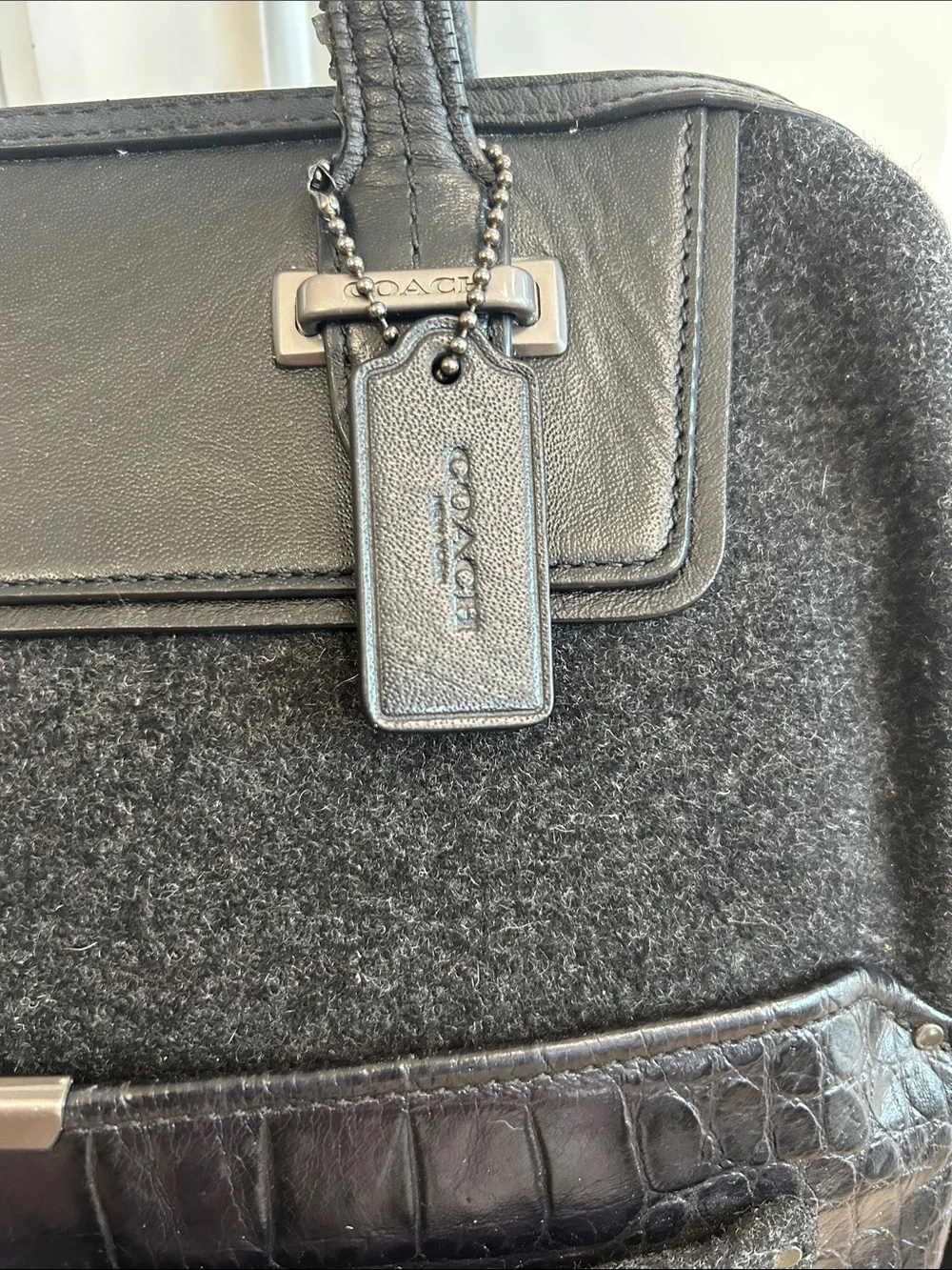Coach Black Leather & Wool Laptop Tote